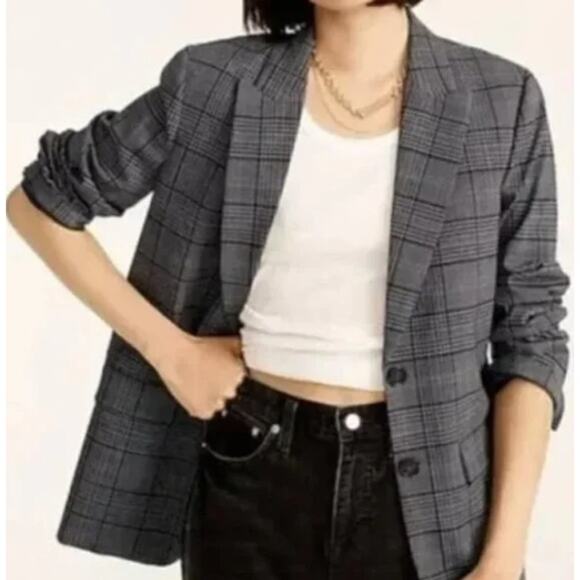 J.Crew Women's SZ 8 Sommerset Blazer in Grey Plaid Italian Wool Oversized BA469 - Picture 3 of 8